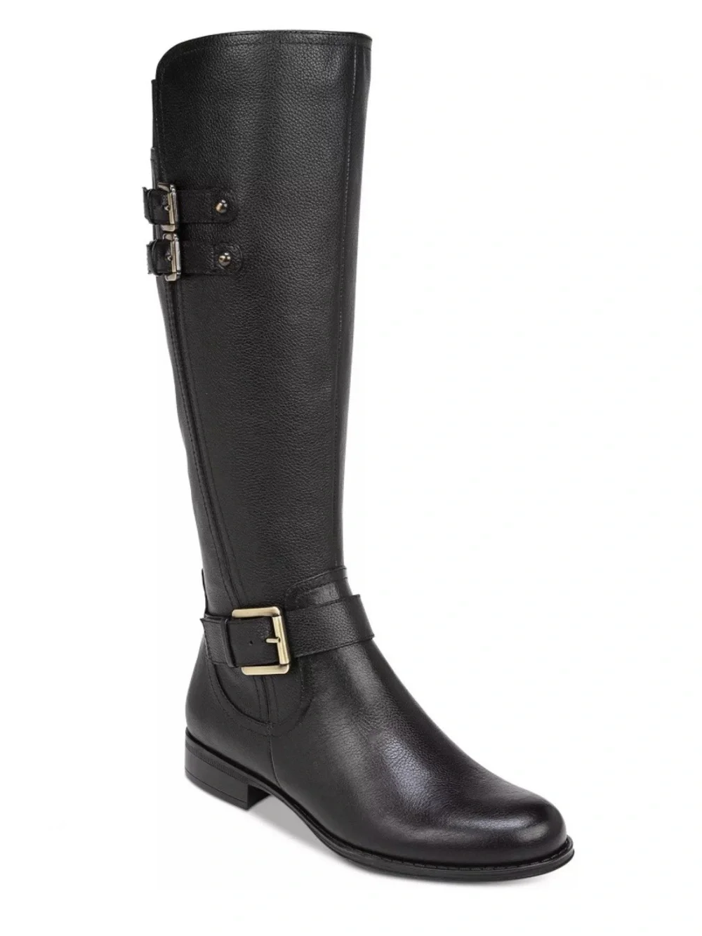 Naturalizer Black Leather Knee High Buckle Boot Size 8.5W Wide Calf
